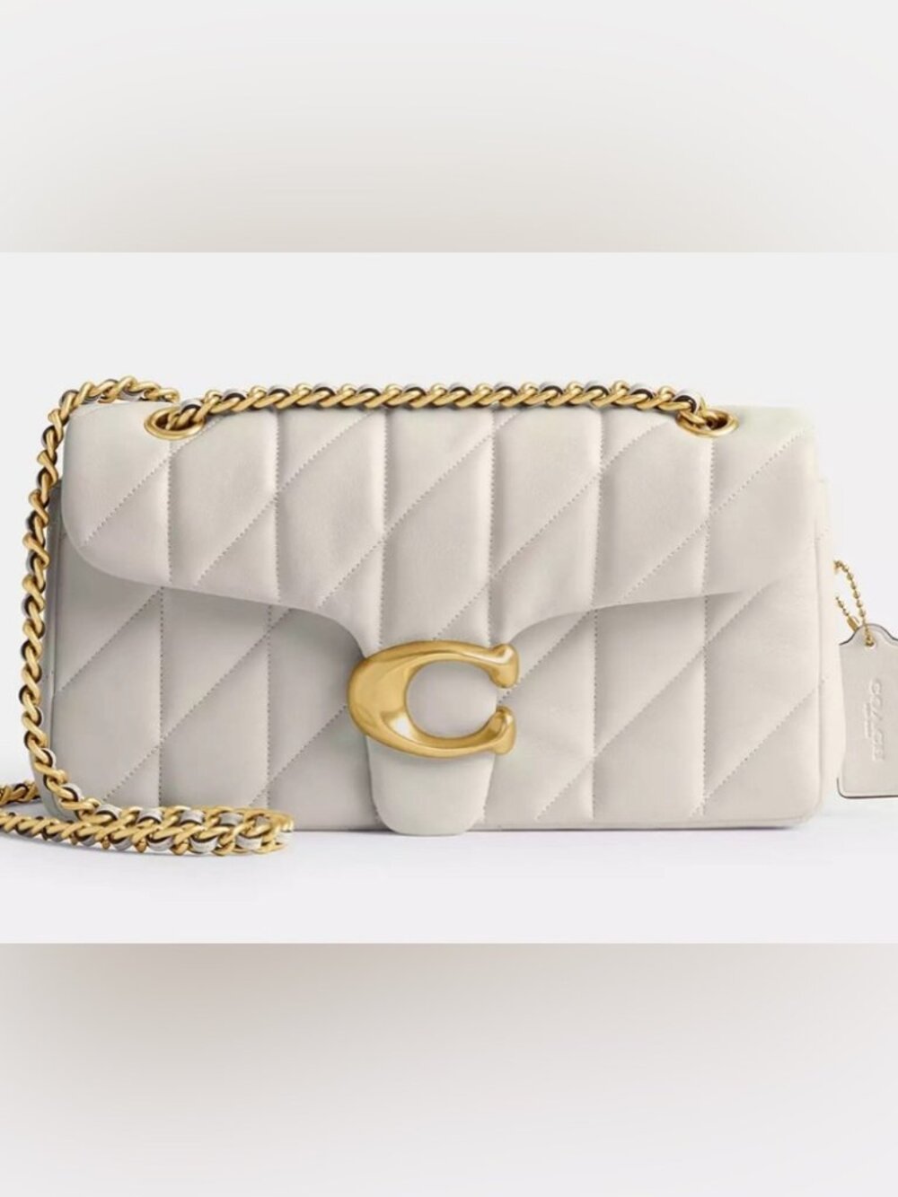 Coach Quilted Tabby 26 in Chalk with Brass hardware
